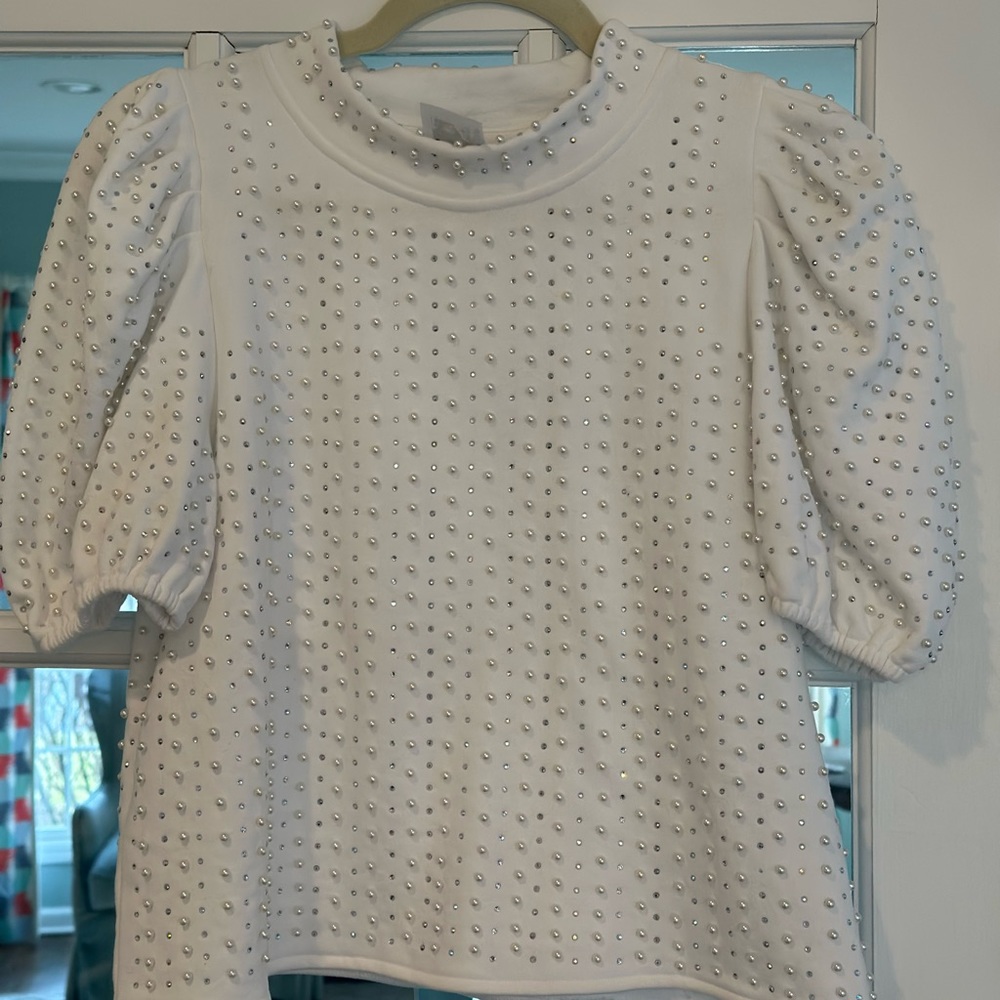 Queen of Sparkles white jewel & pearl top - new with tags. Size XS.